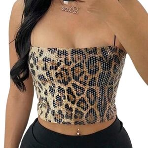 Chic Leopard Sequin Crop Top Good Day Size L